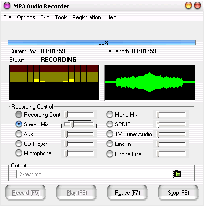 Record sound from microphone, line-in and streaming audio from the Internet.